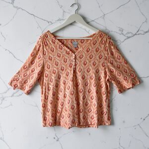 Chicos T-Shirt Womens XL Orange Multicolor Boho Abstract Casual Top Spring Boho